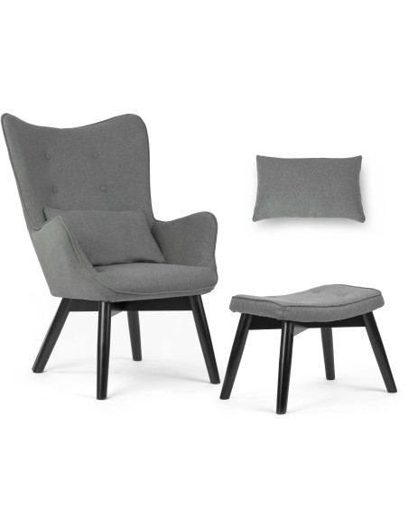 Skandinaviškai pilka kėdė su sparneliais Skandinaviškai pilka kėdė su sparneliais