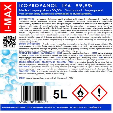 Izopropilo alkoholis Izopropanolis IPA I-MAX 99,9% 5L Izopropilo alkoholis Izopropanolis IPA I-MAX 99,9% 5L