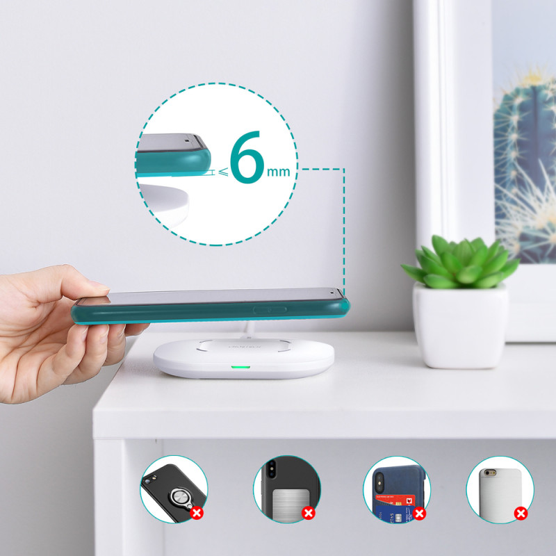 Qi 15W belaidis įkroviklis + USB laidas - USB Type C 1m baltas