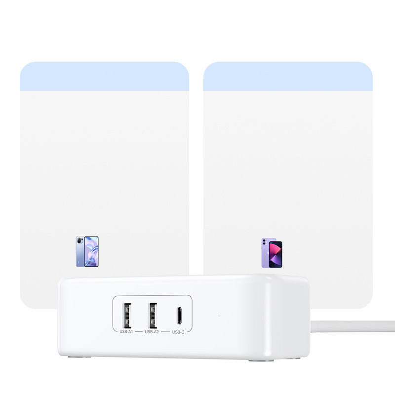 Maitinimo juostos ilgintuvas su 2xUSB 1xUSB-C prievadais, baltas