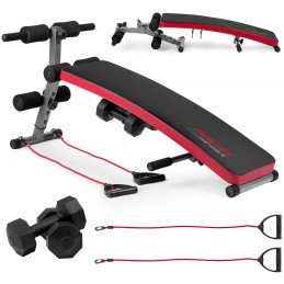 Nuožulnus mankštos suoliukas su plėtikliais ir hanteliais Neo-Sport NS-211