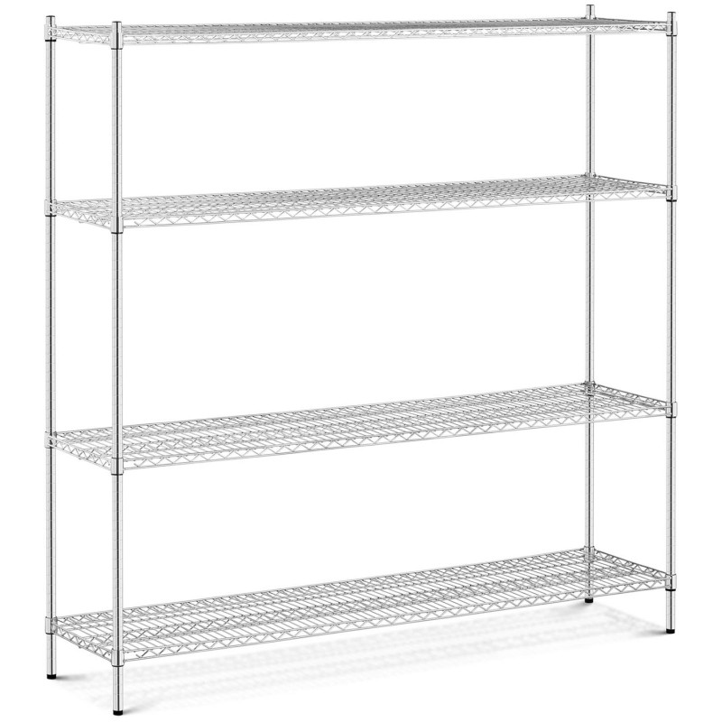 Chromuota sandėlio lentyna, 4 ažūrinės lentynos, iki 1 t, 1000 kg, 180x45x180 cm