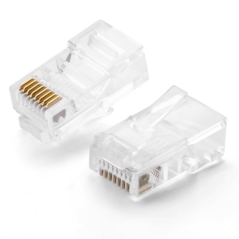 RJ45 8P8C UTP kat. vytos poros kištukas. 5 5e skaidrus 100 vnt.
