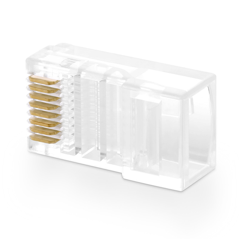RJ45 8P8C UTP kat. vytos poros kištukas. 5 5e skaidrus 100 vnt.