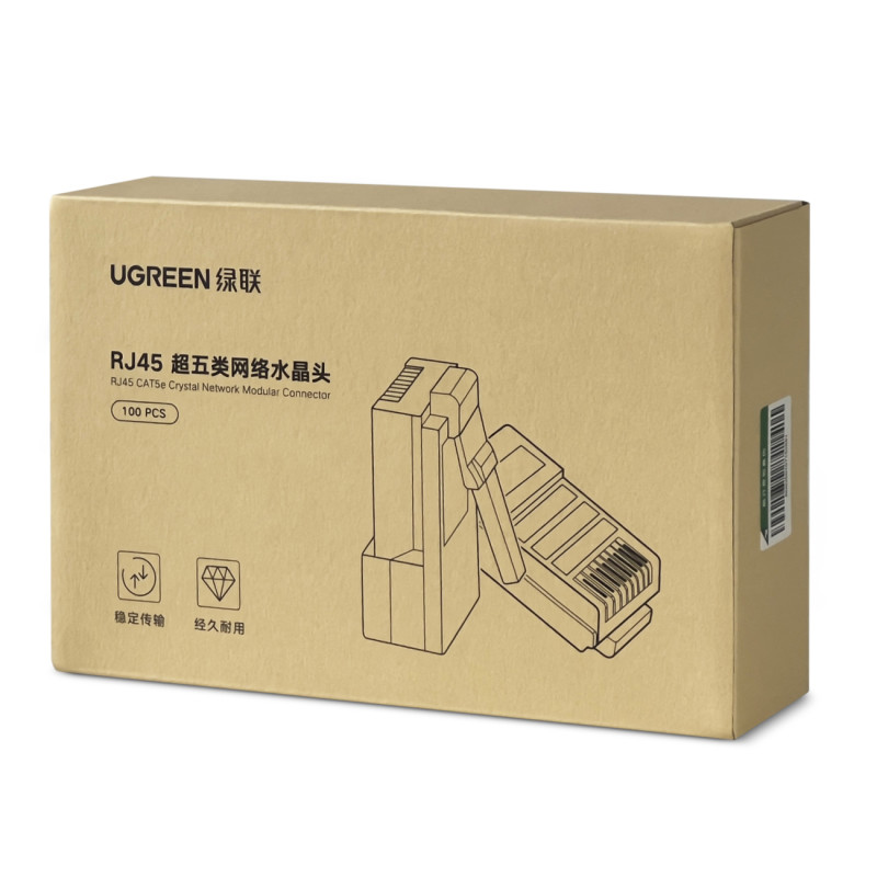 RJ45 8P8C UTP kat. vytos poros kištukas. 5 5e skaidrus 100 vnt.