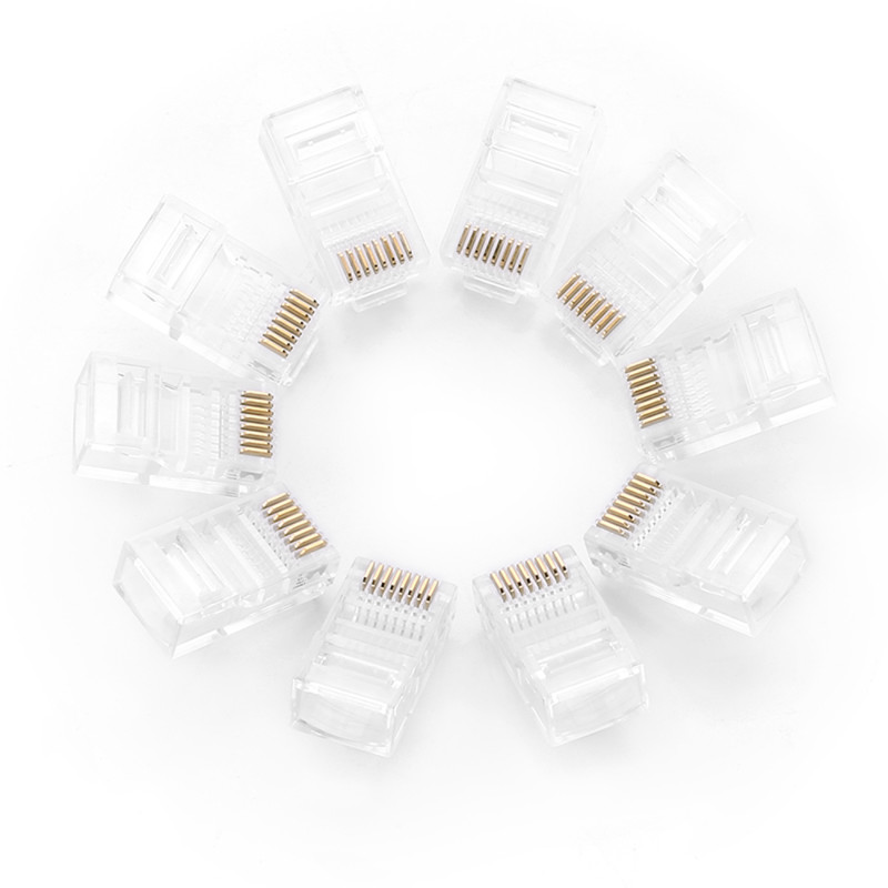 RJ45 8P8C UTP kat. vytos poros kištukas. 5 5e skaidrus 100 vnt.