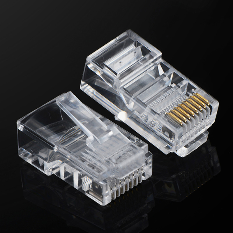 RJ45 8P8C UTP kat. vytos poros kištukas. 5 5e skaidrus 100 vnt.
