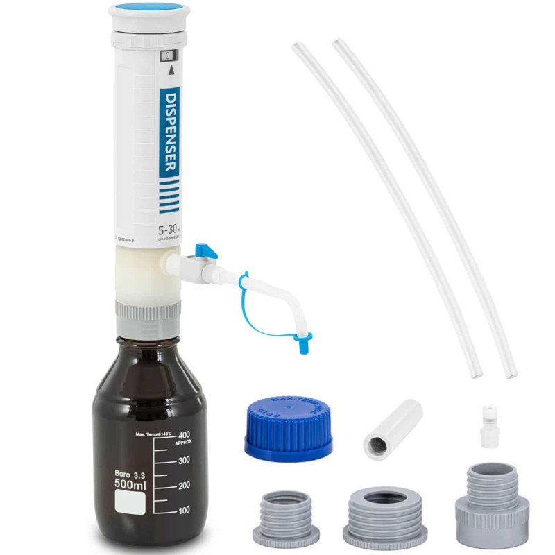 
Laboratorinis buteliukų dozatorius su atbuliniu vožtuvu 5-30 x 0,5 ml
