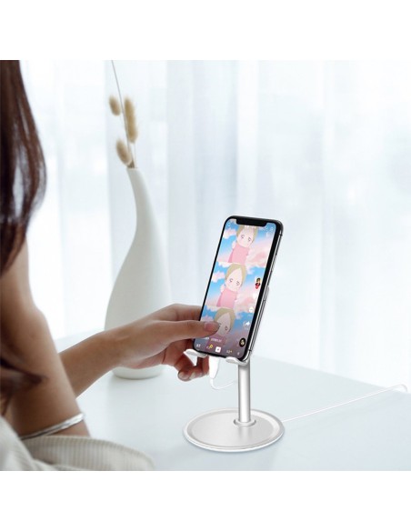 Telefono laikiklis teleskopinis planšetinis kompiuteris ant stalo juodas Telefono laikiklis teleskopinis planšetinis kompiuteris ant stalo juodas