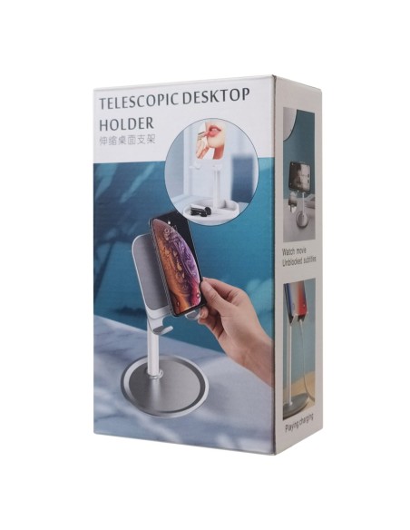 Telefono laikiklis teleskopinis planšetinis kompiuteris ant stalo juodas Telefono laikiklis teleskopinis planšetinis kompiuteris ant stalo juodas