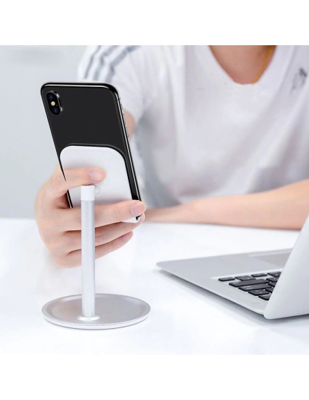 Telefono laikiklis teleskopinis planšetinis kompiuteris ant stalo juodas Telefono laikiklis teleskopinis planšetinis kompiuteris ant stalo juodas