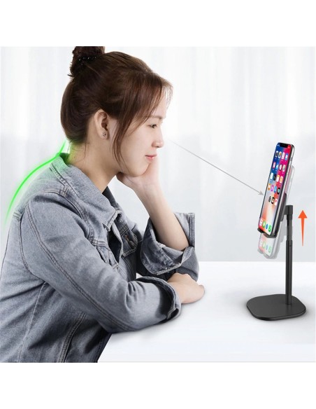 Telefono laikiklis teleskopinis planšetinis kompiuteris ant stalo juodas Telefono laikiklis teleskopinis planšetinis kompiuteris ant stalo juodas