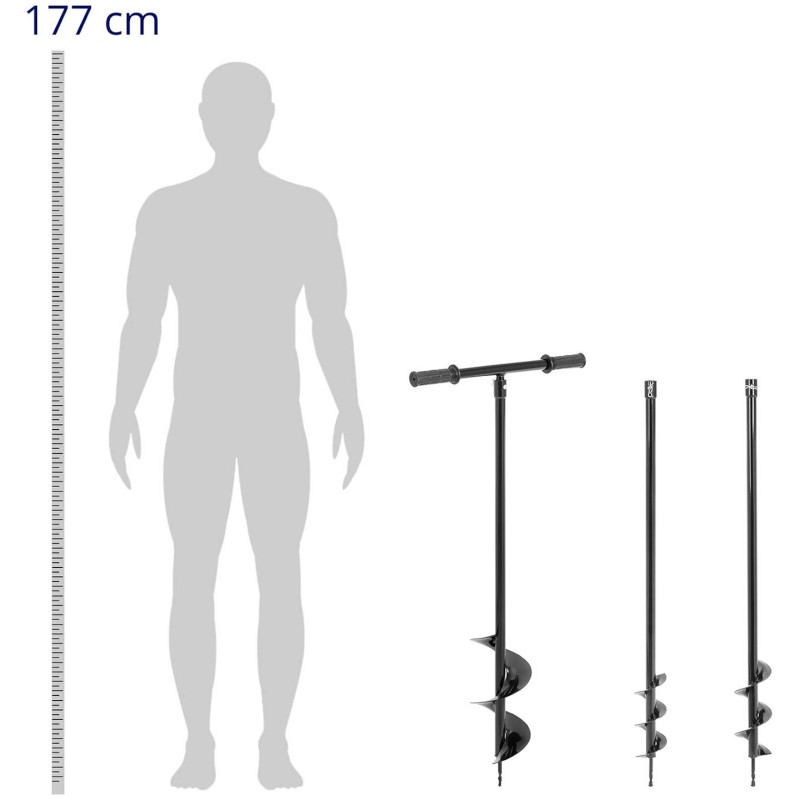 Gręžimo įrenginys, rankinis žemės sraigtas, 3 grąžtai, sk. 80 mm 100 mm 150 mm gylio iki 100 cm