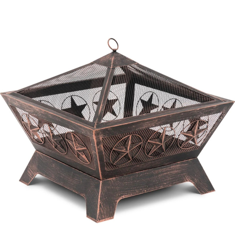 Metalinis sodo židinys su pokeriu 61 x 61 x 53 cm - ruda