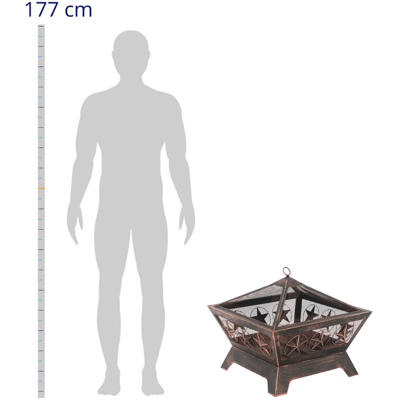 Metalinis sodo židinys su pokeriu 61 x 61 x 53 cm - ruda