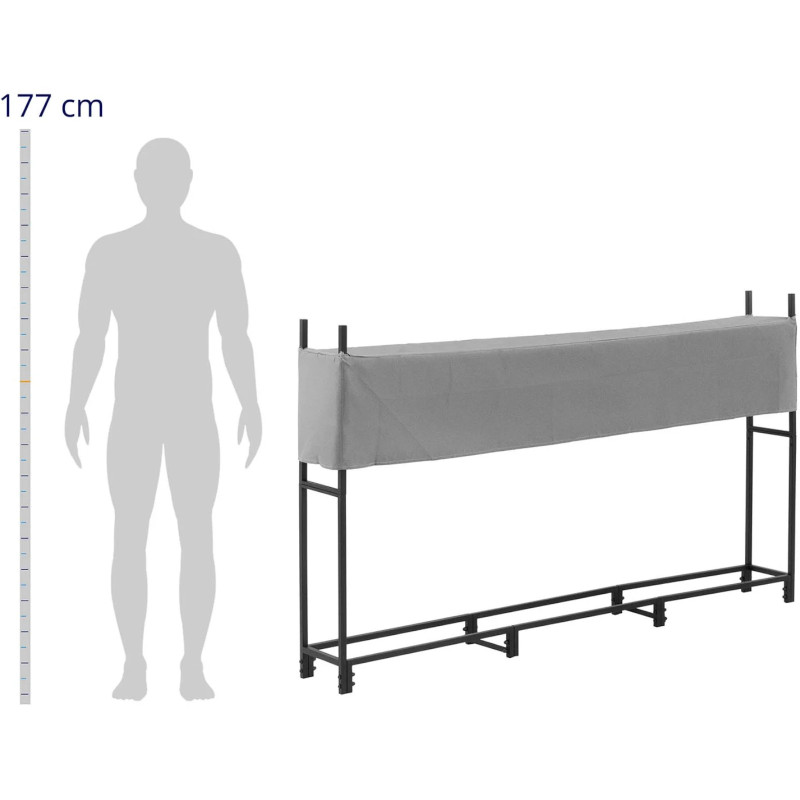 Metalinis lauko malkų stovas su dangteliu iki 100 kg 200 x 25 x 116 cm