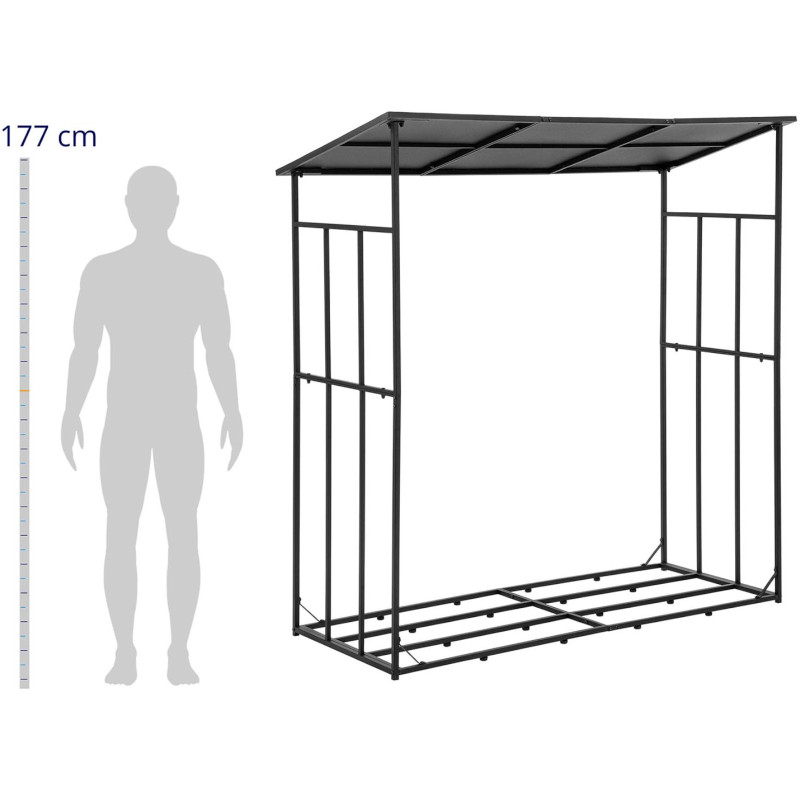 Metalinė lauko malkų lentyna su stogeliu iki 350 kg 187,5 x 62 x 195 cm