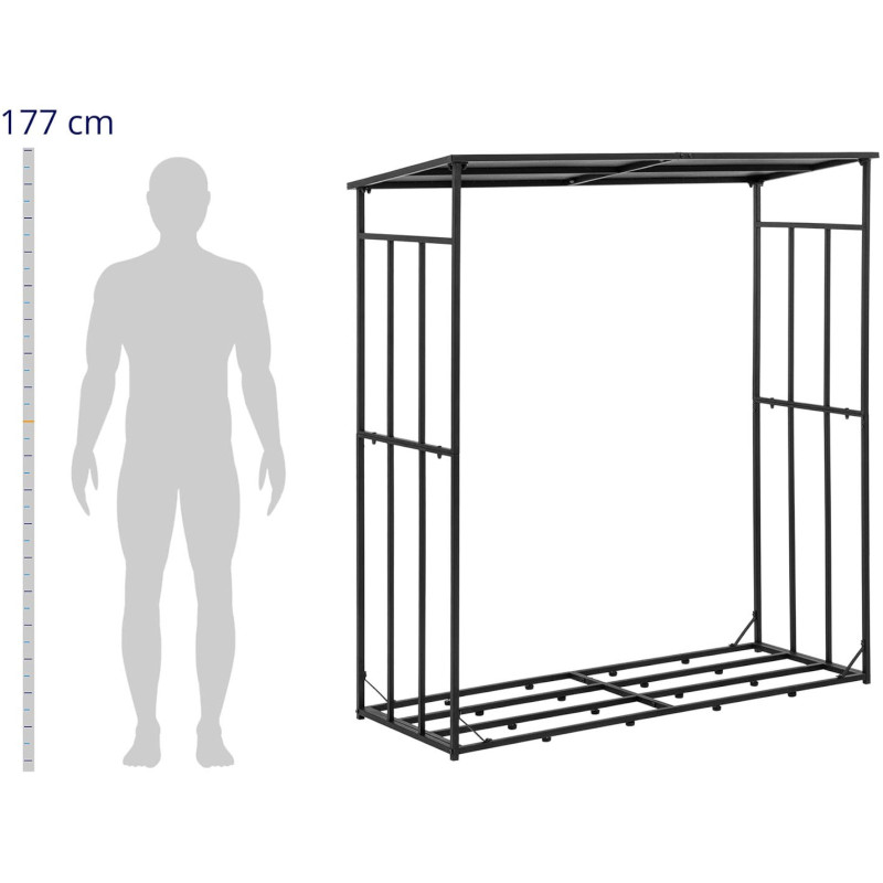 Metalinė lauko malkų lentyna su stogeliu iki 300 kg 161 x 65 x 177 cm