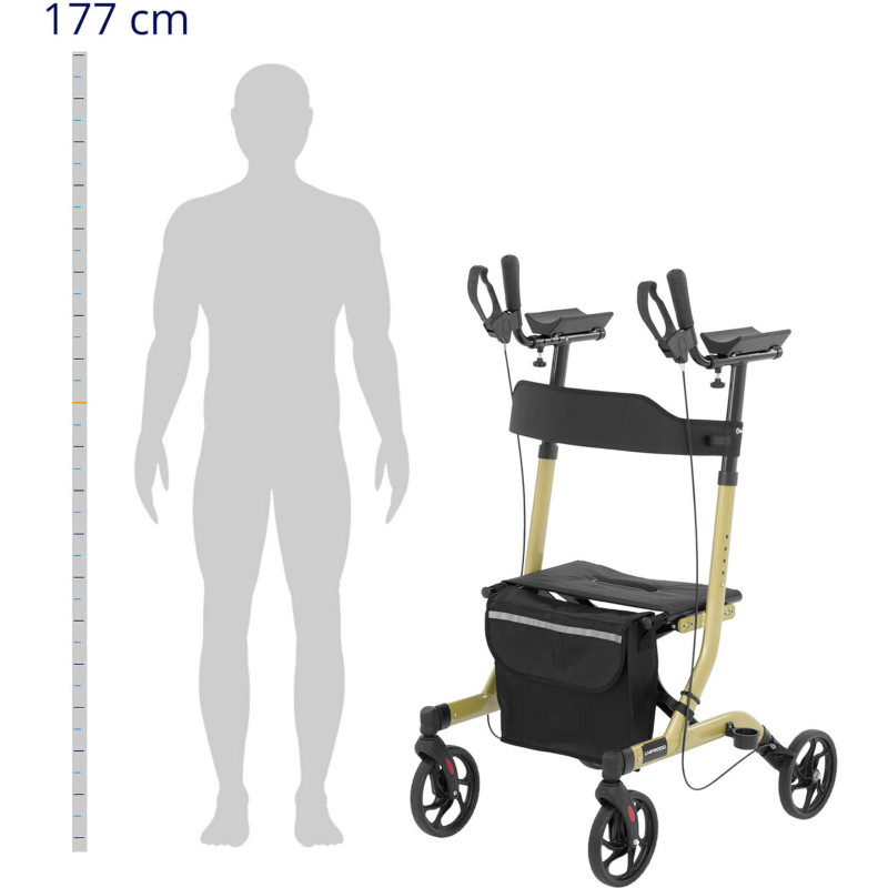 Keturių ratų sulankstoma vaikštynė senjorams su sėdyne ir krepšiu iki 136 kg