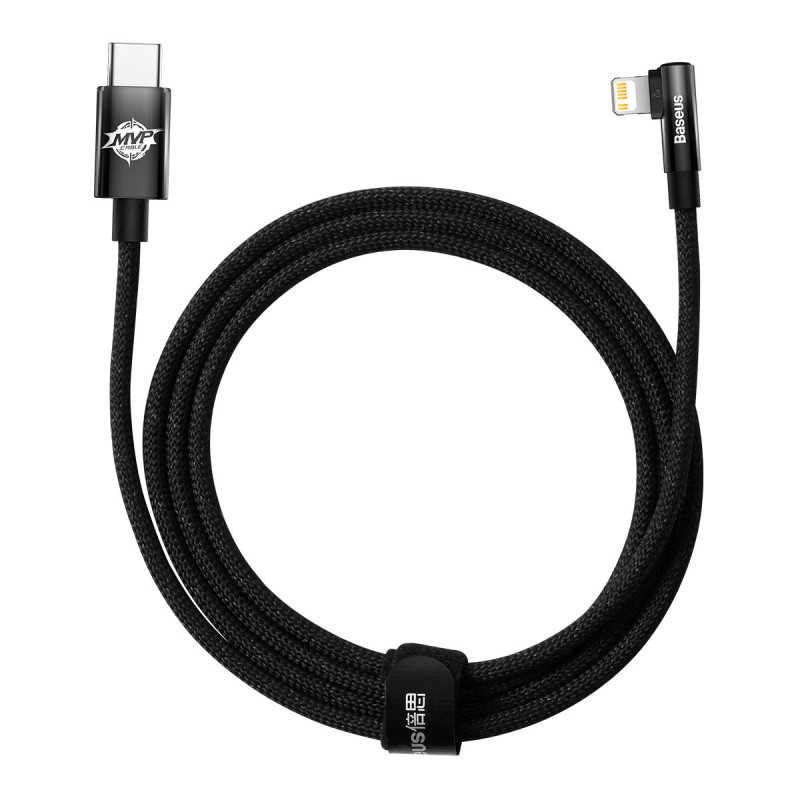 Kampinis laidas Maitinimo laidas su šoniniu USB-C kištuku iPhone Lightning 2m 20W juodas Kampinis laidas Maitinimo laidas su šoniniu USB-C kištuku iPhone Lightning 2m 20W juodas