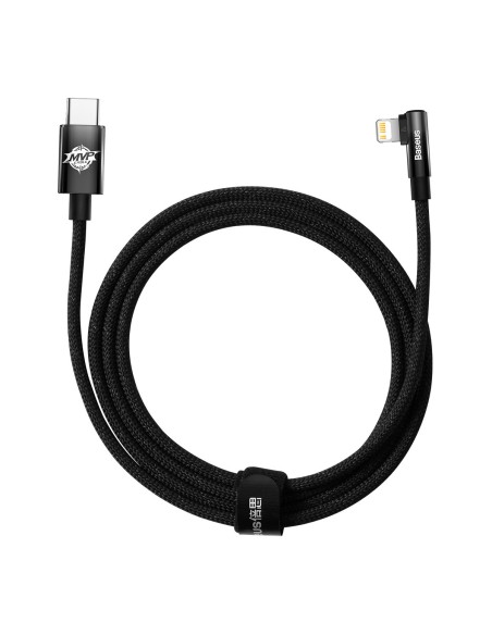 Kampinis laidas Maitinimo laidas su šoniniu USB-C kištuku iPhone Lightning 2m 20W juodas Kampinis laidas Maitinimo laidas su šoniniu USB-C kištuku iPhone Lightning 2m 20W juodas