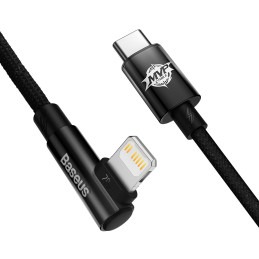 Kampinis laidas Maitinimo laidas su šoniniu USB-C kištuku iPhone Lightning 2m 20W juodas