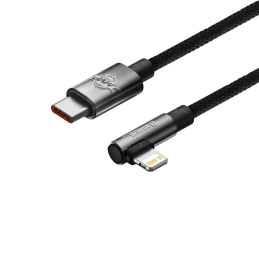 Kampinis laidas Maitinimo laidas su šoniniu USB-C kištuku iPhone Lightning 2m 20W juodas