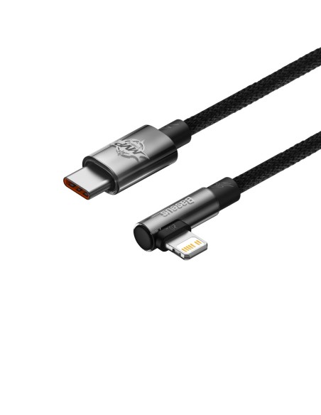 Kampinis laidas Maitinimo laidas su šoniniu USB-C kištuku iPhone Lightning 2m 20W juodas Kampinis laidas Maitinimo laidas su šoniniu USB-C kištuku iPhone Lightning 2m 20W juodas