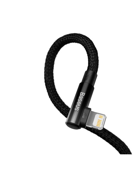 Kampinis laidas Maitinimo laidas su šoniniu USB-C kištuku iPhone Lightning 2m 20W juodas Kampinis laidas Maitinimo laidas su šoniniu USB-C kištuku iPhone Lightning 2m 20W juodas