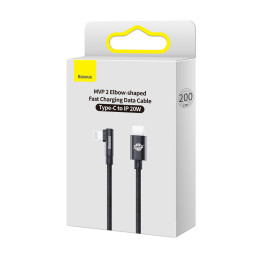 Kampinis laidas Maitinimo laidas su šoniniu USB-C kištuku iPhone Lightning 2m 20W juodas