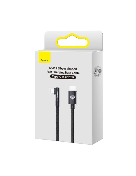 Kampinis laidas Maitinimo laidas su šoniniu USB-C kištuku iPhone Lightning 2m 20W juodas Kampinis laidas Maitinimo laidas su šoniniu USB-C kištuku iPhone Lightning 2m 20W juodas