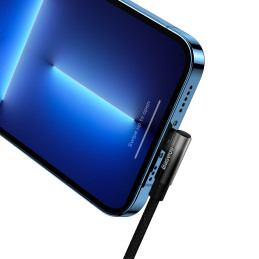 Kampinis laidas Maitinimo laidas su šoniniu USB-C kištuku iPhone Lightning 2m 20W juodas