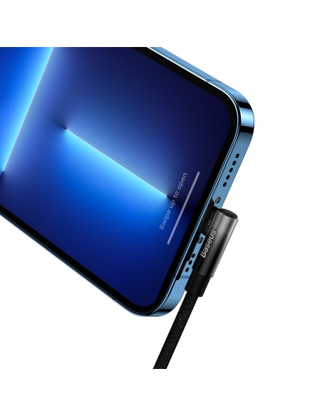 Kampinis laidas Maitinimo laidas su šoniniu USB-C kištuku iPhone Lightning 2m 20W juodas Kampinis laidas Maitinimo laidas su šoniniu USB-C kištuku iPhone Lightning 2m 20W juodas