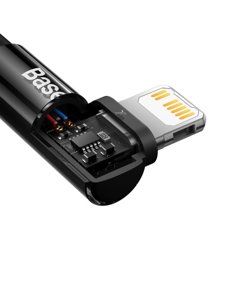 Kampinis laidas Maitinimo laidas su šoniniu USB-C kištuku iPhone Lightning 2m 20W juodas Kampinis laidas Maitinimo laidas su šoniniu USB-C kištuku iPhone Lightning 2m 20W juodas
