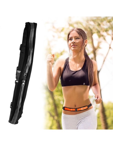 
Bėgimo diržas, dvigubas liemens krepšys telefonui, raktai, kortelės - juodos spalvos
