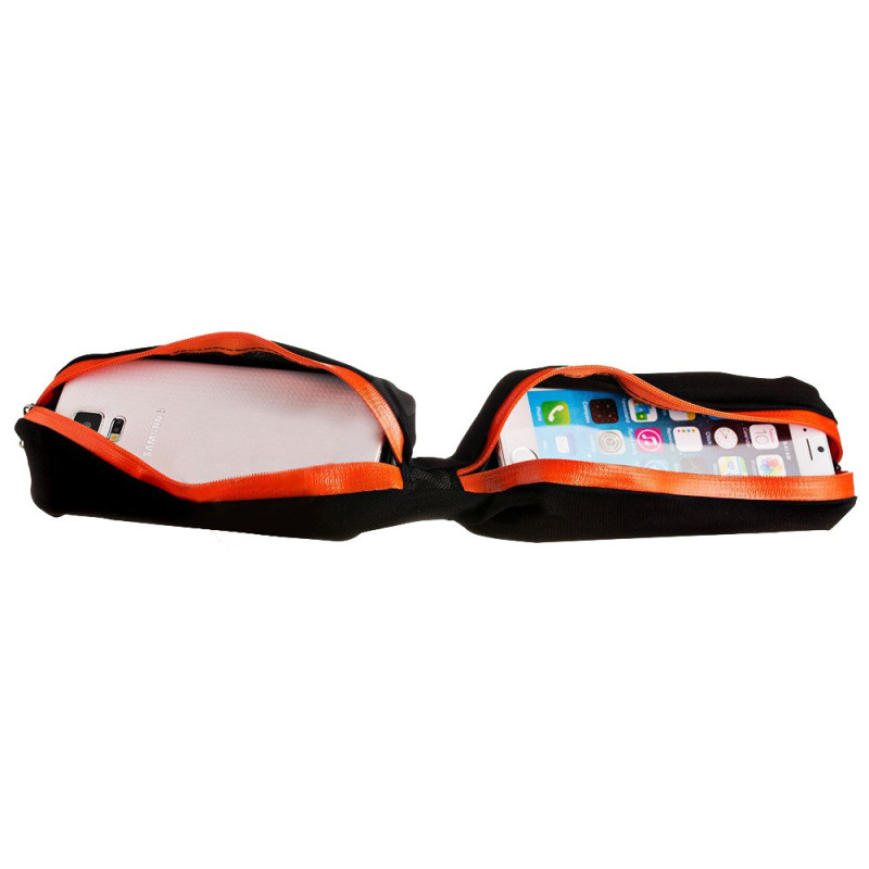 
Bėgimo diržas, dvigubas liemens krepšys telefonui, raktai, kortelės - juodos spalvos
