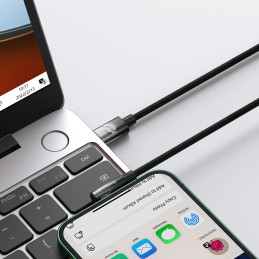 Kampinis laidas Maitinimo laidas su šoniniu USB-C kištuku iPhone Lightning 2m 20W juodas