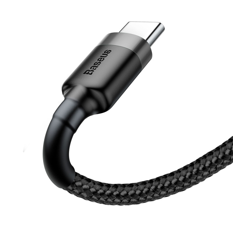 Patvarus pintas kabelis iš USB į USB-C QC3 0,5 m – juodas ir pilkas
