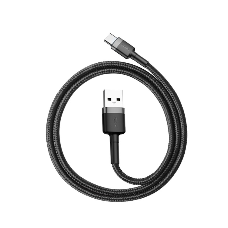 Patvarus pintas kabelis iš USB į USB-C QC3 0,5 m – juodas ir pilkas