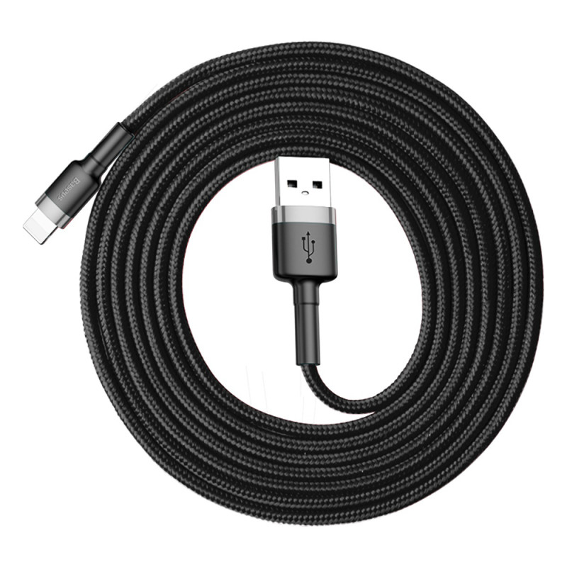 Patvarus pintas USB laidas iPhone Lightning QC3 2m - juodas