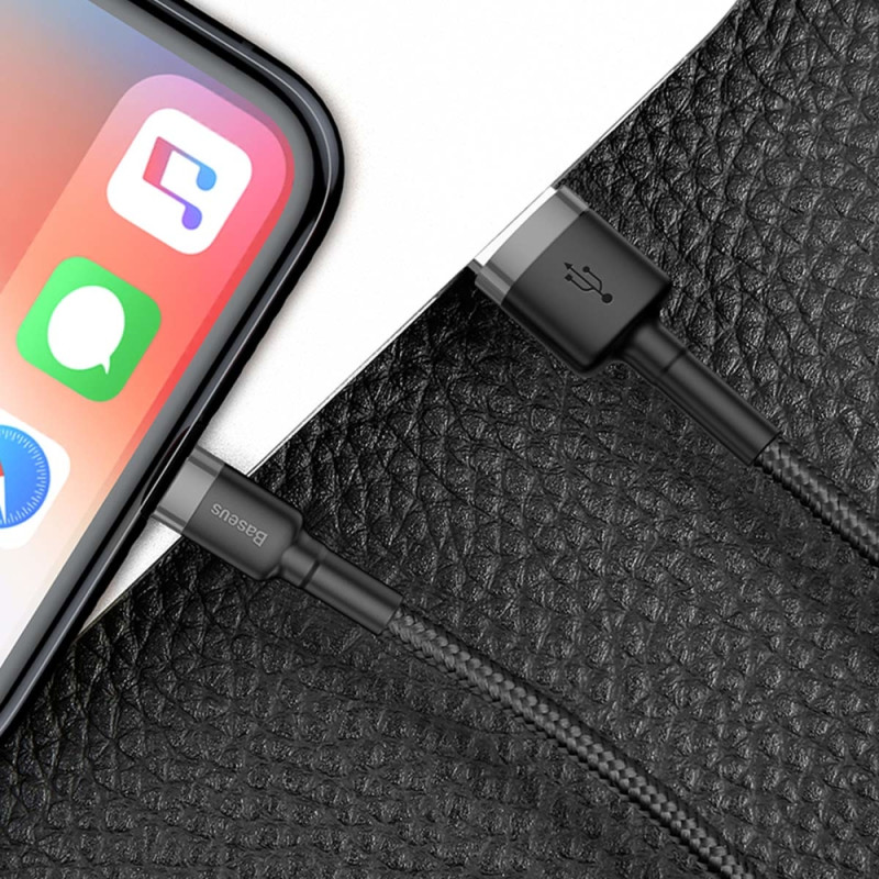 Patvarus pintas USB laidas iPhone Lightning QC3 2m - juodas