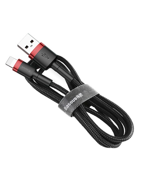 
Patvarus pintas USB laidas iPhone Lightning QC3 2m - juodos ir raudonos spalvos
