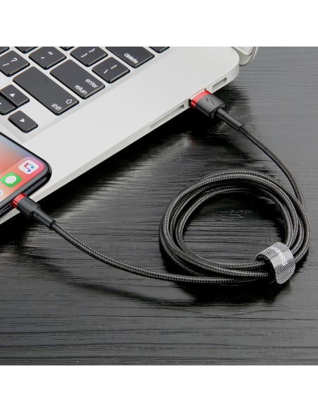 
Patvarus pintas USB laidas iPhone Lightning QC3 2m - juodos ir raudonos spalvos

