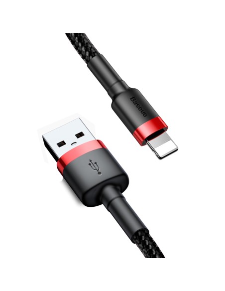 
Patvarus pintas USB laidas iPhone Lightning QC3 2m - juodos ir raudonos spalvos
