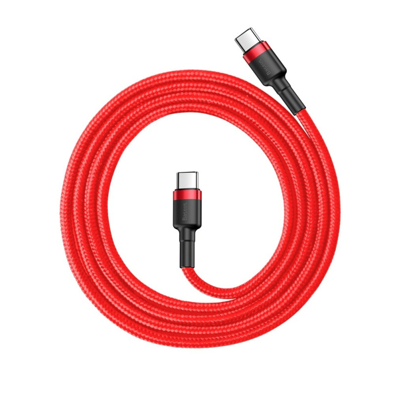 Patvarus pintas kabelis USB-C į USB-C QC3 1m – raudonas