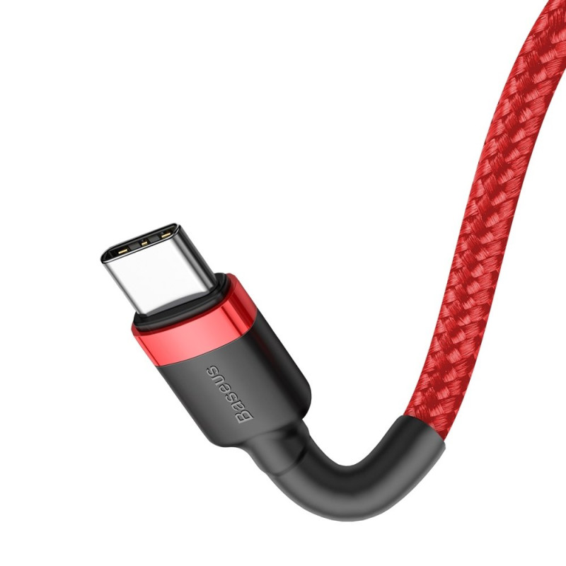 Patvarus pintas kabelis USB-C į USB-C QC3 1m – raudonas