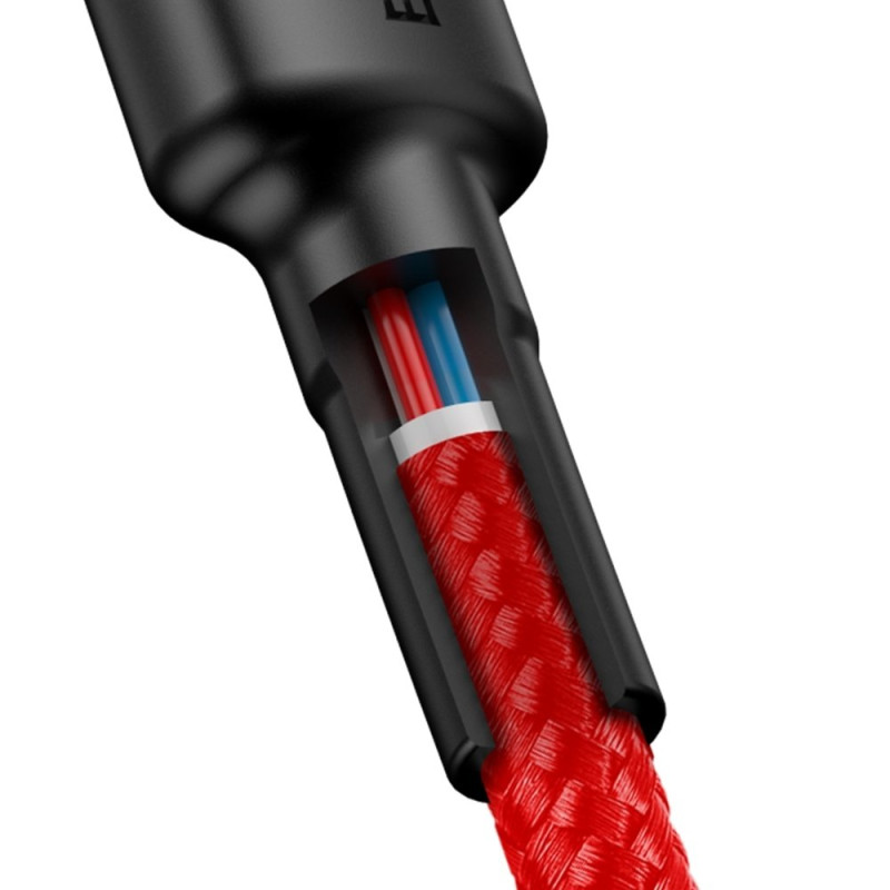 Patvarus pintas kabelis USB-C į USB-C QC3 1m – raudonas