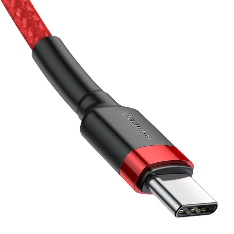 Patvarus pintas kabelis USB-C į USB-C QC3 1m – raudonas