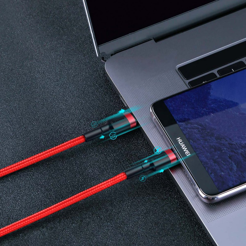 Patvarus pintas kabelis USB-C į USB-C QC3 1m – raudonas