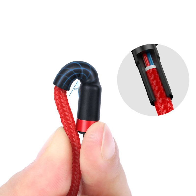 Patvarus pintas kabelis USB-C į USB-C QC3 1m – raudonas